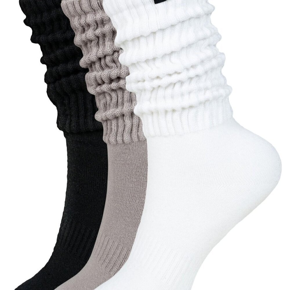 Soft Long Crew Socks 3-Pair Pack Scrunch Slouch Boot Athletic Comfort